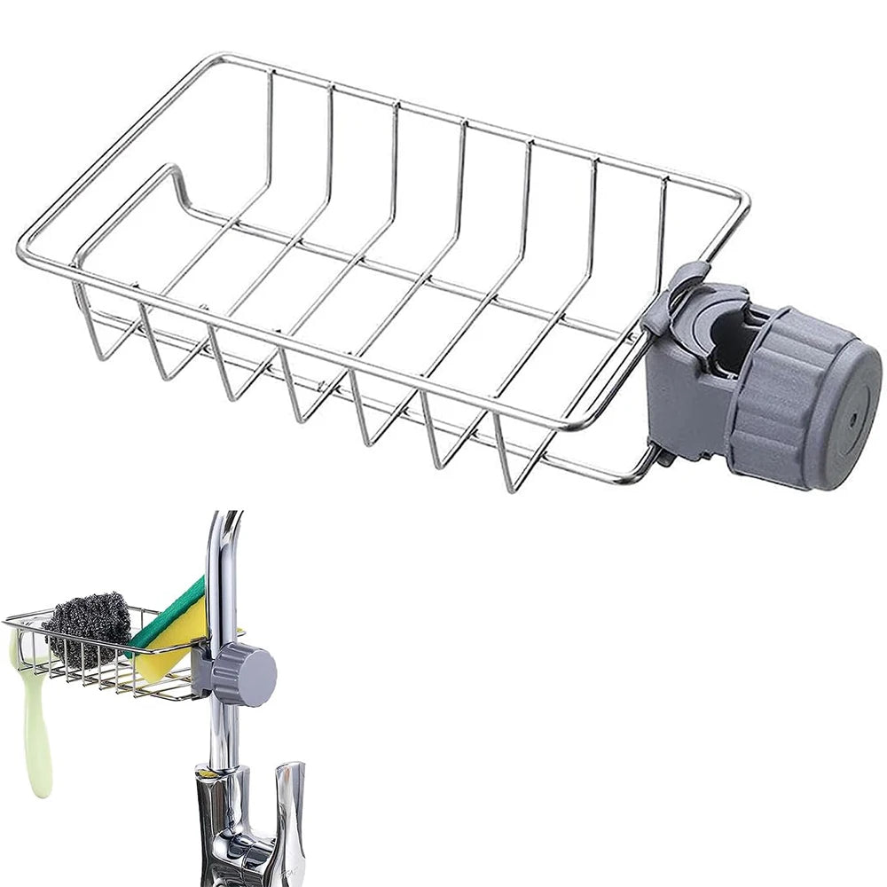 Escurridor y organizador multifunción para fregadero: soporte para esponjas, jabón, grifo y toallas.