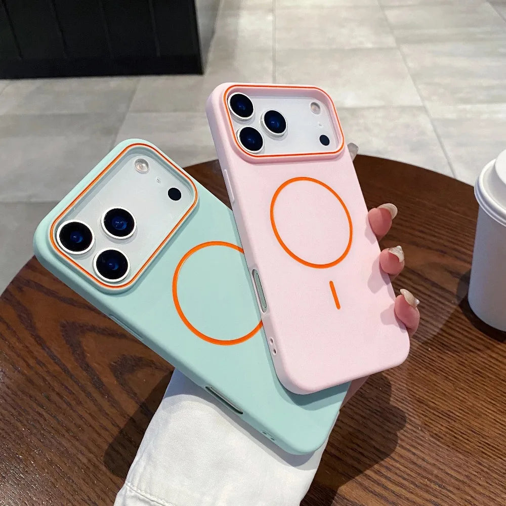 Funda de teléfono suave mate magnética de lujo para iPhone 17 Pro Max Air 16E 15 14 13 12 11 17 Shockproof MagSafe Wireless Charging Cover