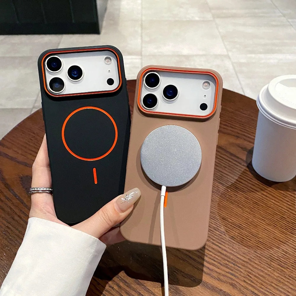 Funda de teléfono suave mate magnética de lujo para iPhone 17 Pro Max Air 16E 15 14 13 12 11 17 Shockproof MagSafe Wireless Charging Cover